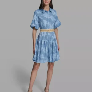 Women's Short-Sleeve Collared Burnout Dress