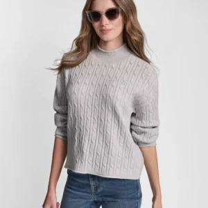 Women's Mock Neck Drop Shoulder Cable Sweater