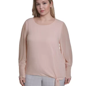 Plus Size Mixed Media Long-Sleeve Top