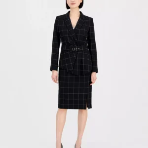 Women's Windowpane-Print Skirt Suit Set