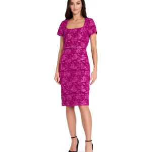 Women's Puff Cap Short-Sleeve Sheath Dress