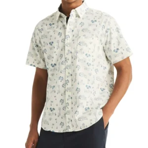 Men's Printed Straight Collar Short-Sleeve Shirt