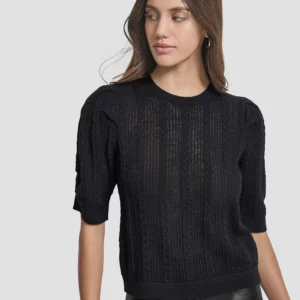 Women's Mixed Stitch Puff-Sleeve Sweater
