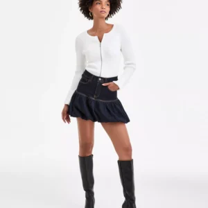 Women's Bubble-Hem Denim Mini Skirt, Macy's Exclusive