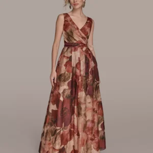 Women's V-Neck Floral Ball Gown