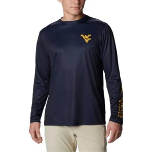 Men's Navy West Virginia Mountaineers Terminal Shot Omni-Shade Omni-Wick Long Sleeve T-shirt