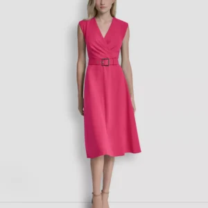 Women's V-Neck Belted Dress