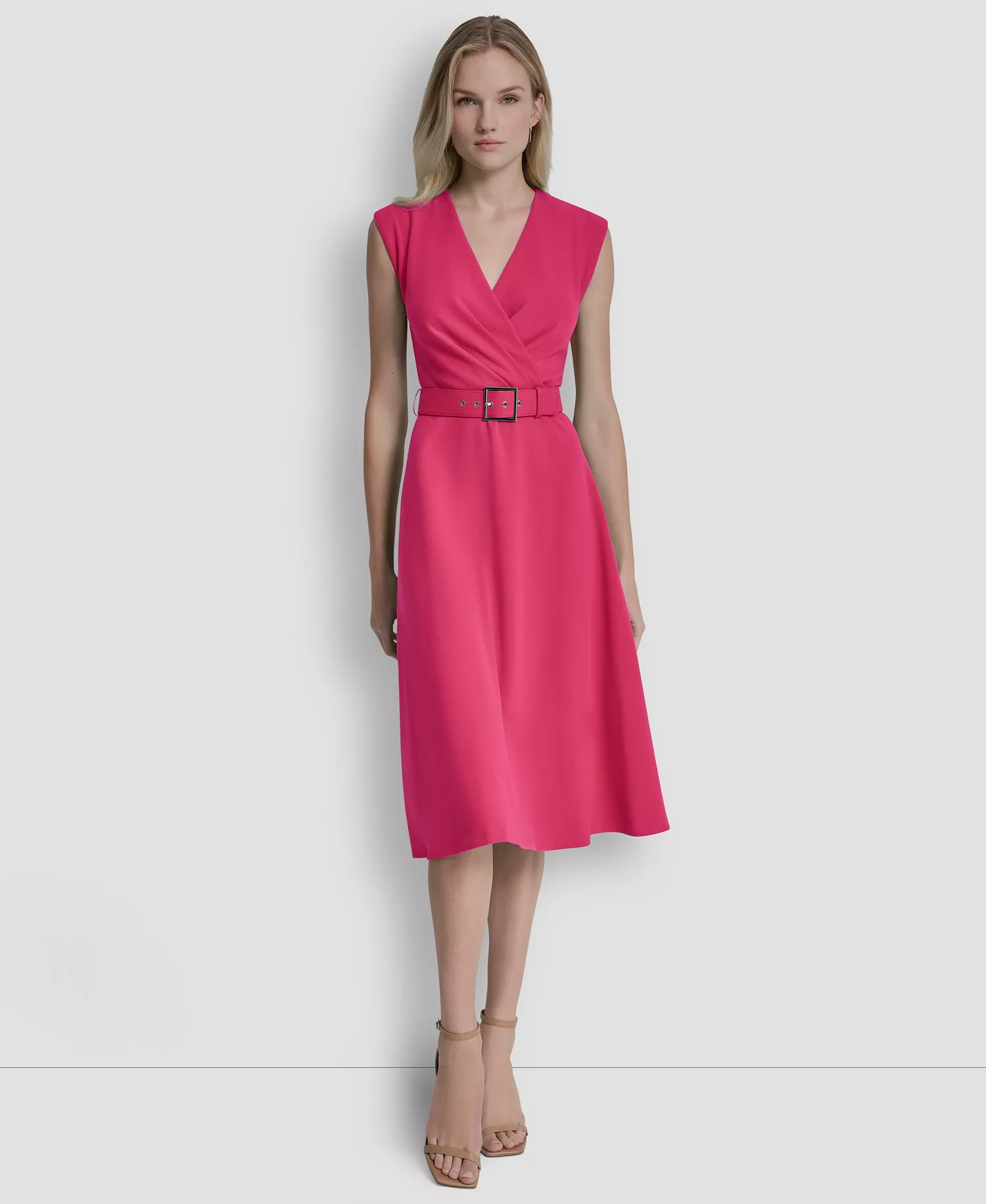 mni-9384bf7cc07171c42cf7ee7e355fd90d Women's V-Neck Belted Dress