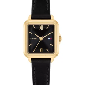 Women's Quartz Black Leather Strap Watch, 22.5mm
