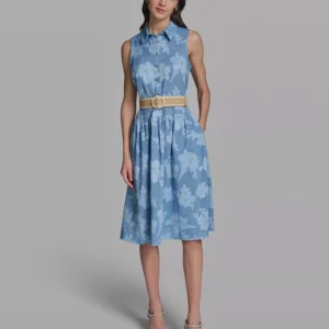 Women's Sleeveless Collared Burnout Dress