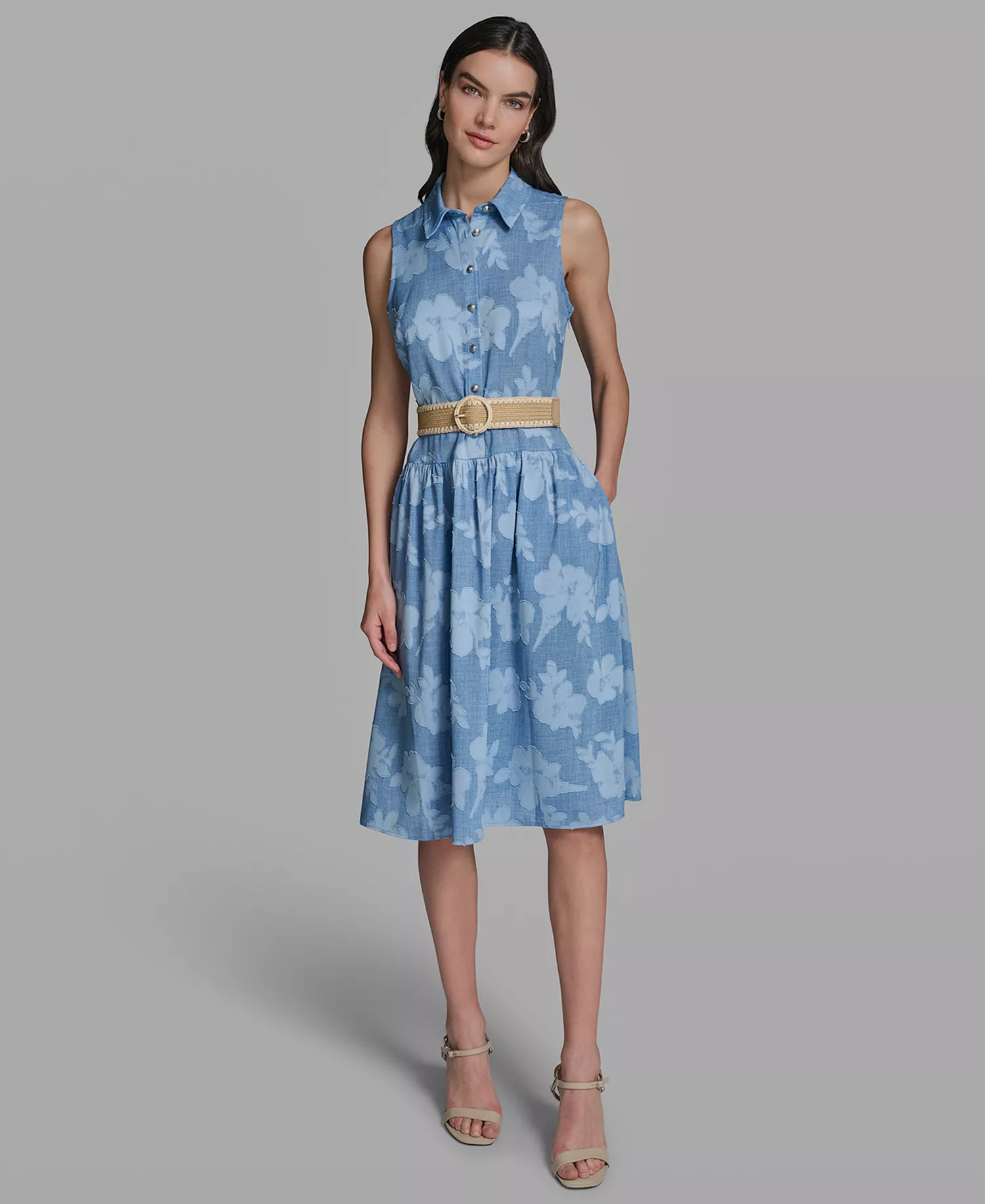 mni-9534c5a08b97dd156907f9b25feef4d8 Women's Sleeveless Collared Burnout Dress