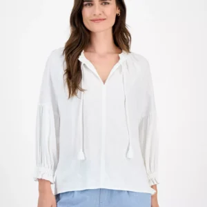 Nautica Women's Split-Neck Ruffled-Trim Blouse
