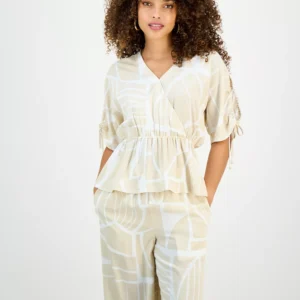 Petite Printed Surplice Peplum Top, Macy's Exclusive