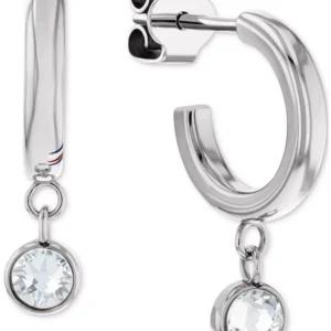 2-Pc. Set Pavé Stud & Crystal Charm Hoop Earrings