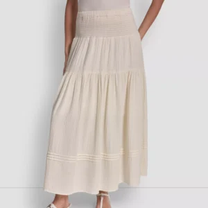 Women's Smocked-Waist Tiered Maxi Skirt