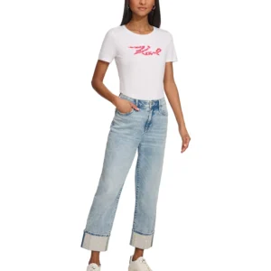 Women's High-Rise Crystal-Cuff Jeans
