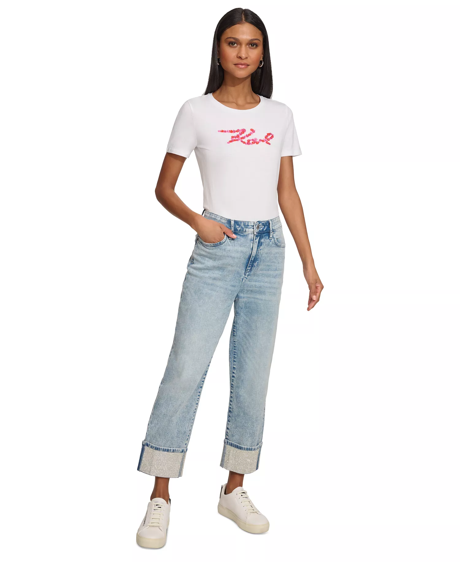 mni-9782d0cf831ef6336cd3d9be31131d78 Women's High-Rise Crystal-Cuff Jeans