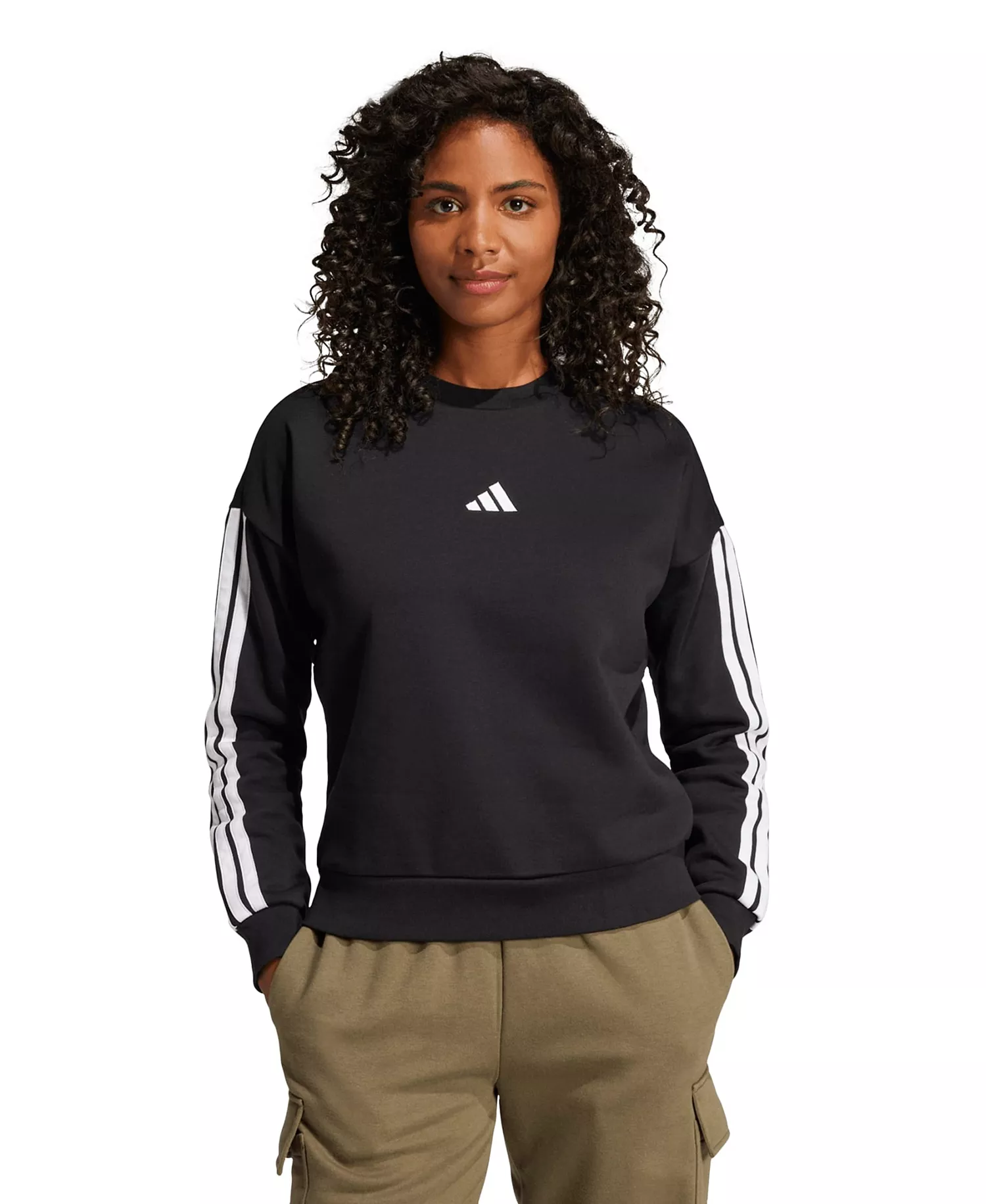 mni-98d81ffb974fe96b2ee2ec613ce259cf Women's Essentials 3-Stripes Fleece Crew Neck Sweatshirt