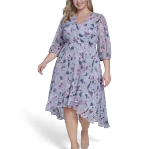 Plus Size Balloon-Sleeve Wrap Dress