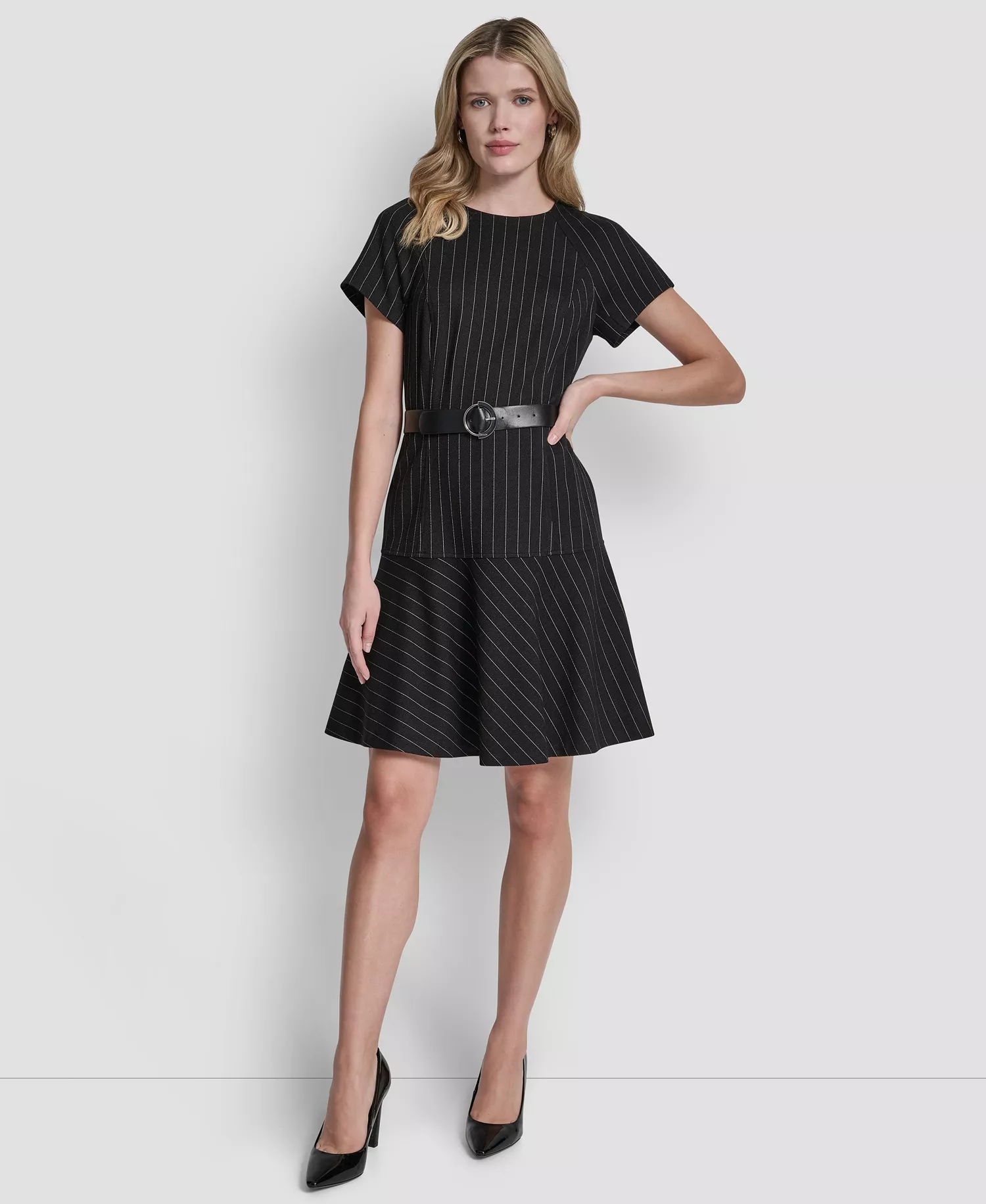 mni-9bdade218079ad86ee3cf9fca4dc690e Women's Short Sleeve Jewel Neck Flounce Hem Dress