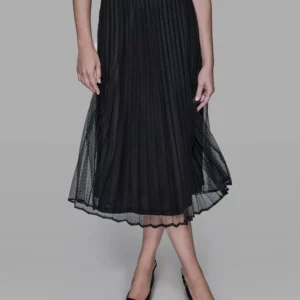 Women's Long Mesh Pleated Midi Skirt