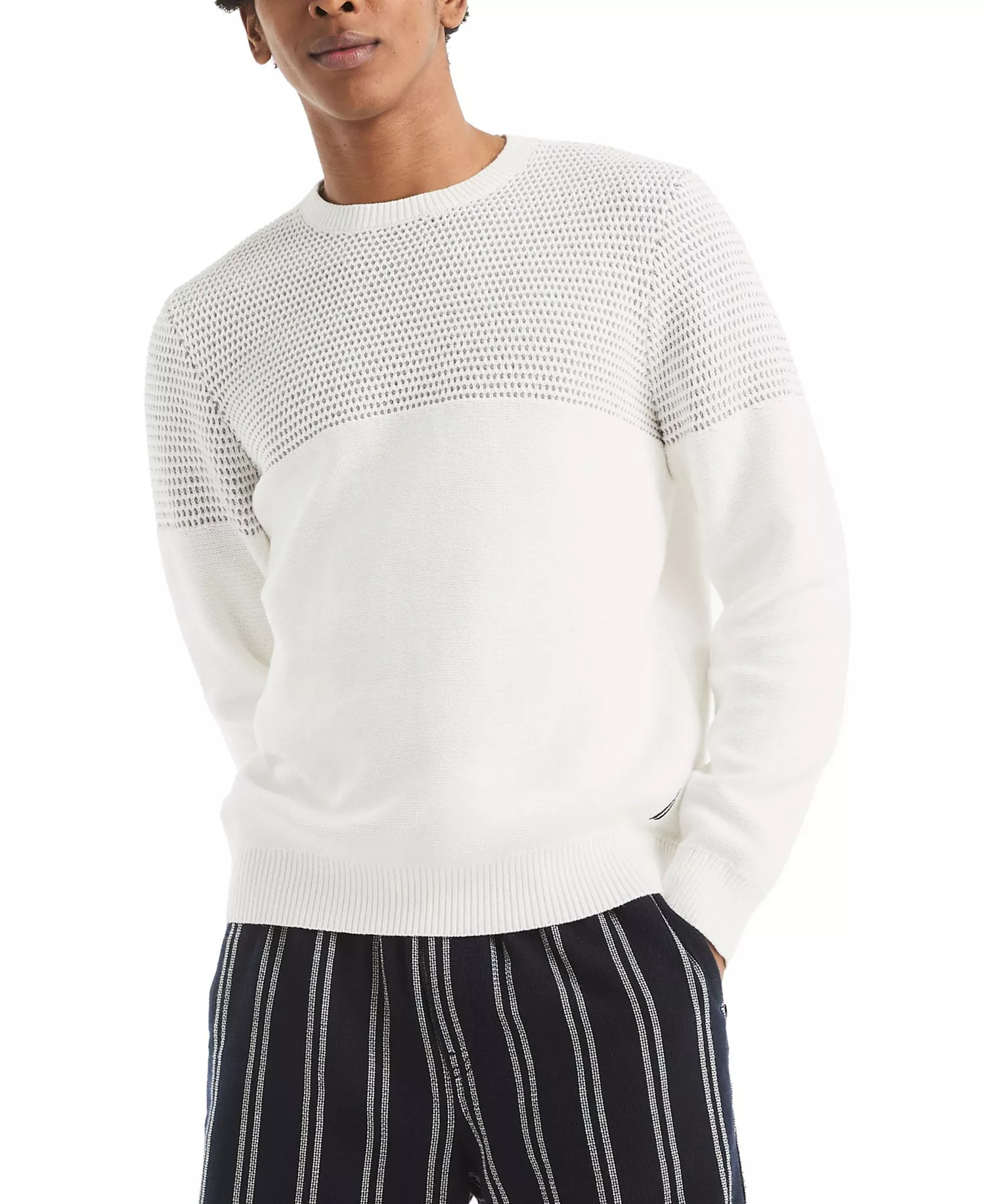 mni-9d59707aea9ae4ee2061645751bfce1f Men's Textured Colorblocked Crewneck Sweater