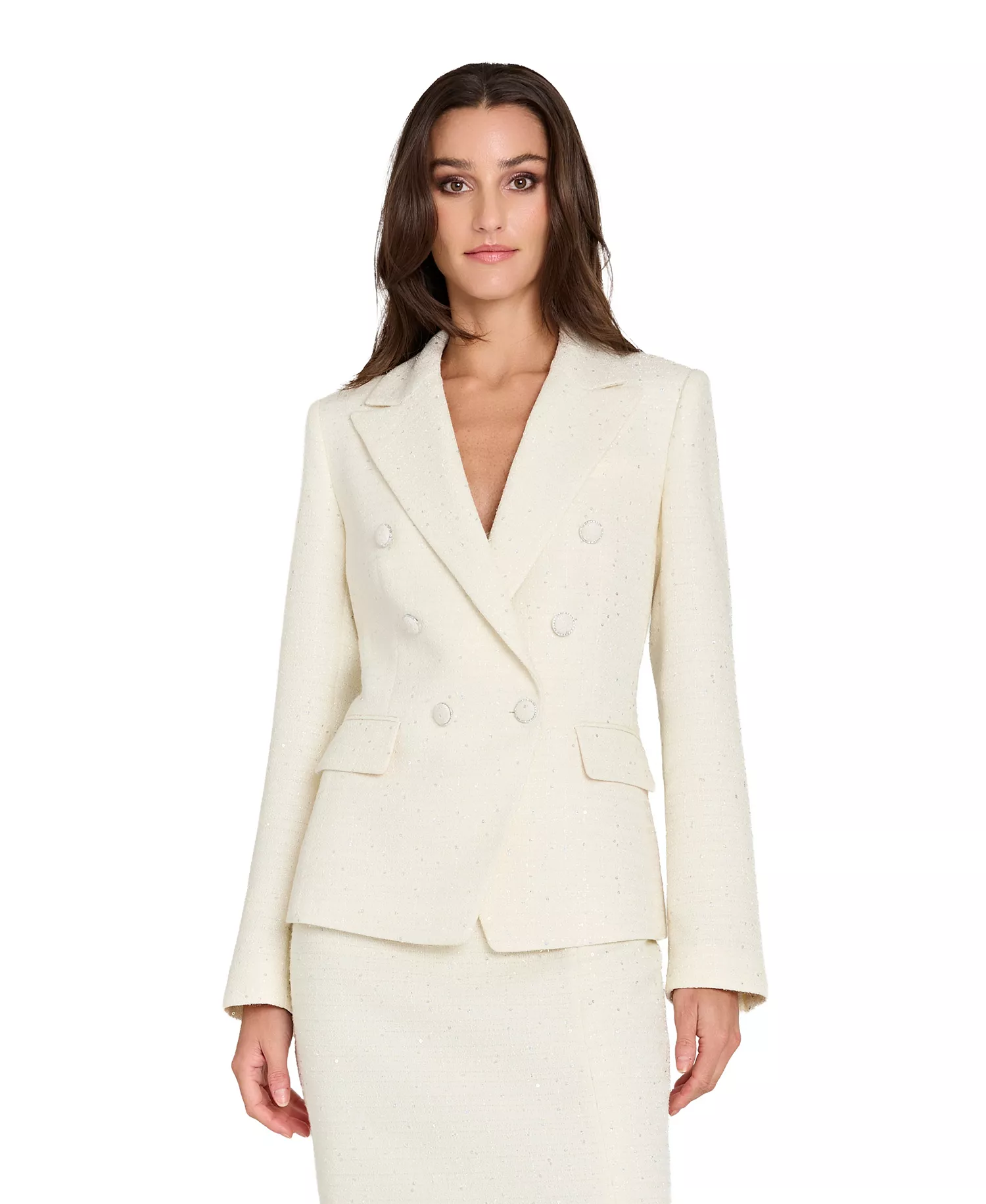 mni-9e66775479de05120d5822290237c027 Petite Sequin Tweed Double-Breasted Blazer