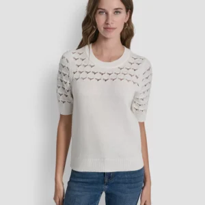 Women's Short-Sleeve Ribbed Hem Sweater
