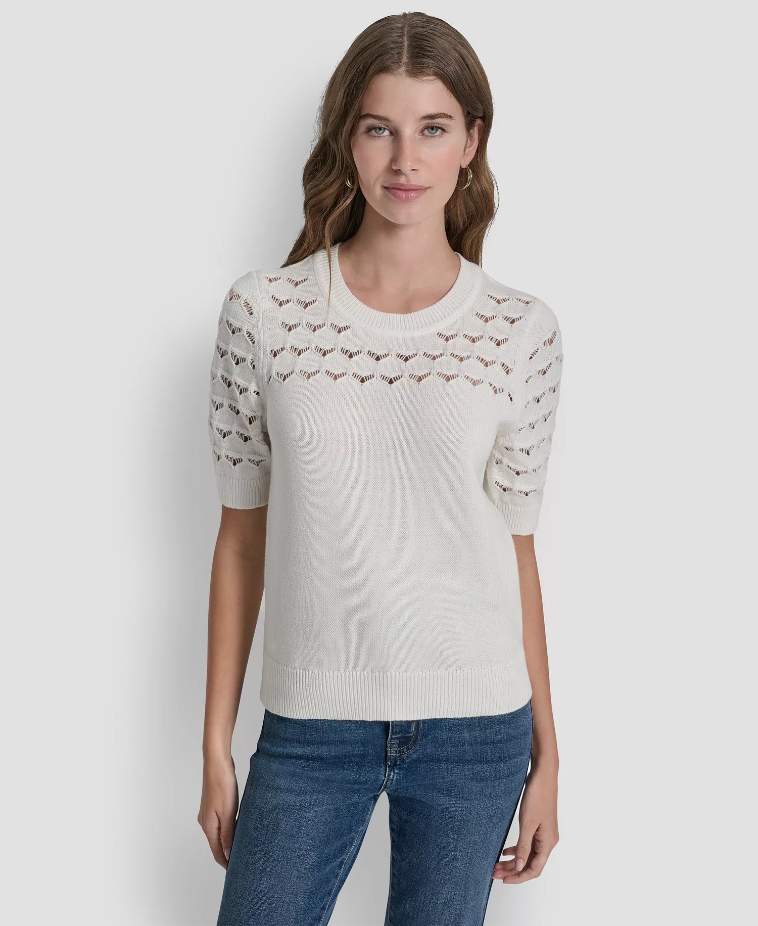 mni-9e82ec5ef6938ce234952980949c60d6 Women's Short-Sleeve Ribbed Hem Sweater