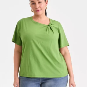 Plus Size Cotton Short-Sleeve Knot Top, Created for Macy's