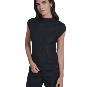 Women's Textured Mock Neck Cap Sleeve Top