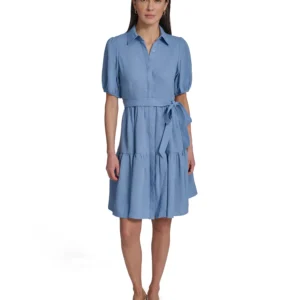 Women's Puff-Sleeve Collared Shirtdress
