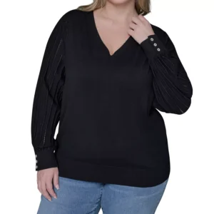 Women's Plus Size V-Neck Long-Sleeve Sweater
