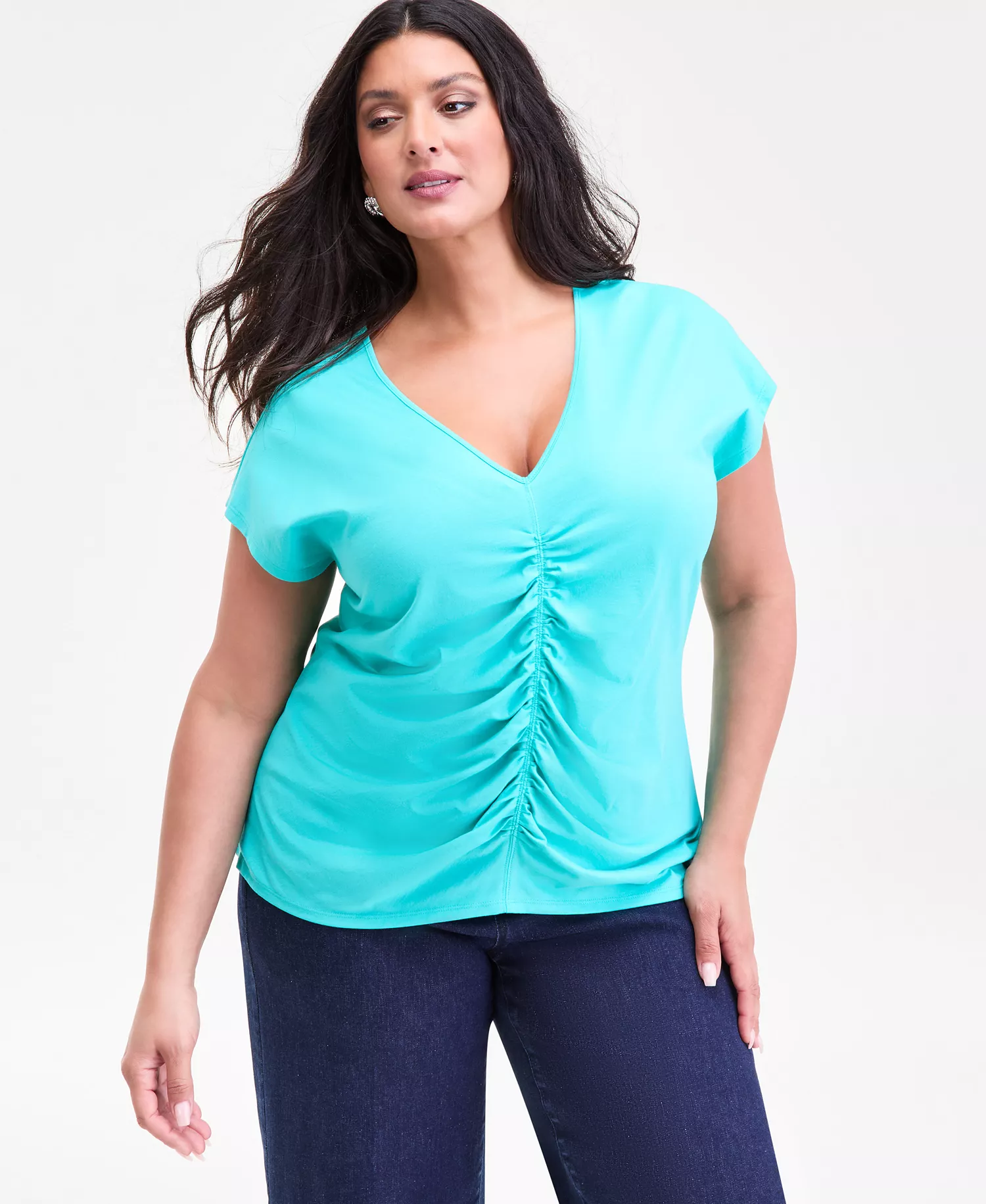 mni-a146b4a4f3a6d8aad4c63420525ec0eb Plus Size Cotton Ruched Top, Macy's Exclusive — изображение 3
