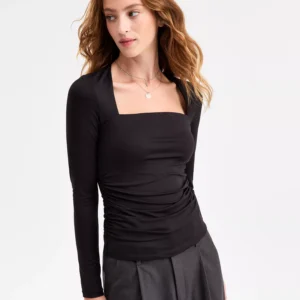 Women's Square-Neck Ruched Knit Top, Macy's Exclusive