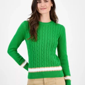 Nautica Women's Thick-Tipped Cable-Knit Crewneck Sweater