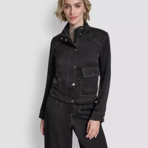 Women's Top Stitch Glazed High Mock Neck Dressing Jacket