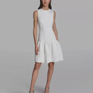 Women's Crew Neck Jacquard Ruffle Hem Dress