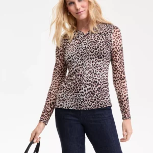 Women's Twist-Neck Printed Mesh Top, Macy's Exclusive