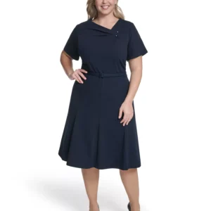 Plus Size Asymmetrical Neck A-Line Midi Dress