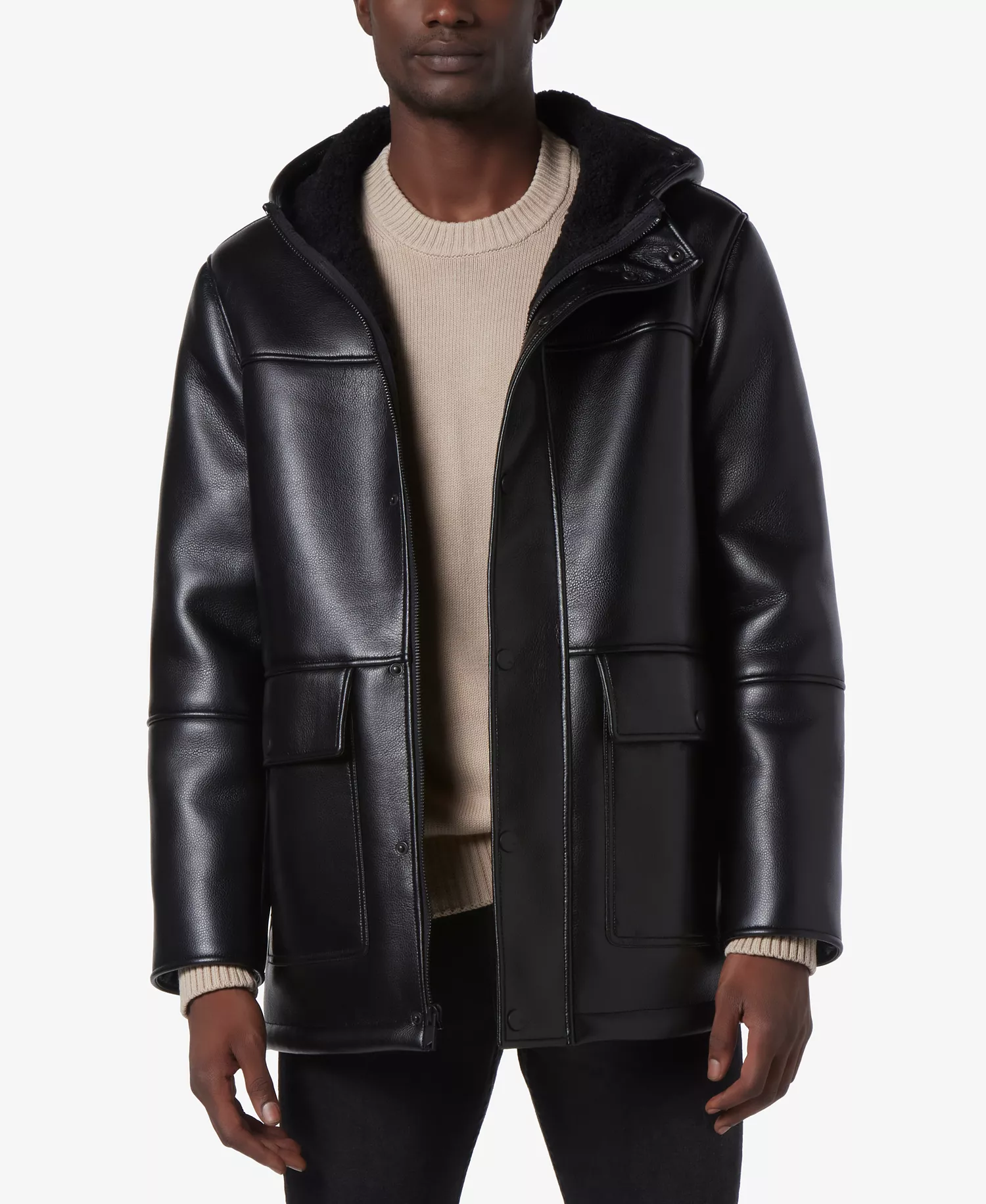 mni-a571952219c27417ab2e068b61fa54af Men's Donohue Faux Leather Fleece-Lined Parka Jacket