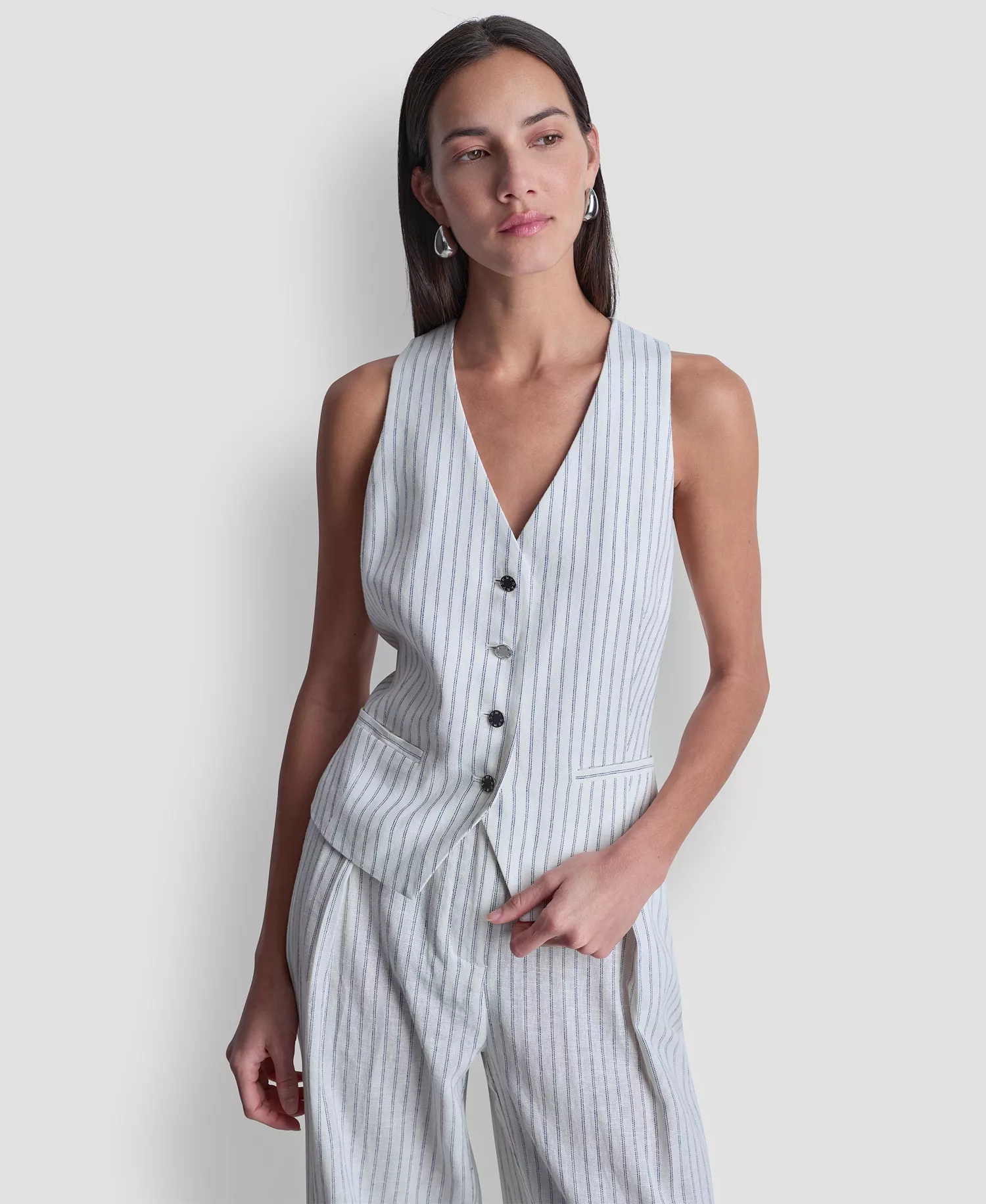 mni-a579a631bb9921cd9b2e7cba1bd904a1 Women's Striped Sleeveless Button-Down Vest