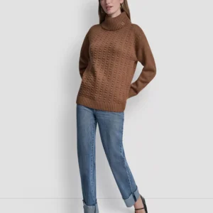Women's Turtle Neck Bobble Stitch Long Sleeve Sweater
