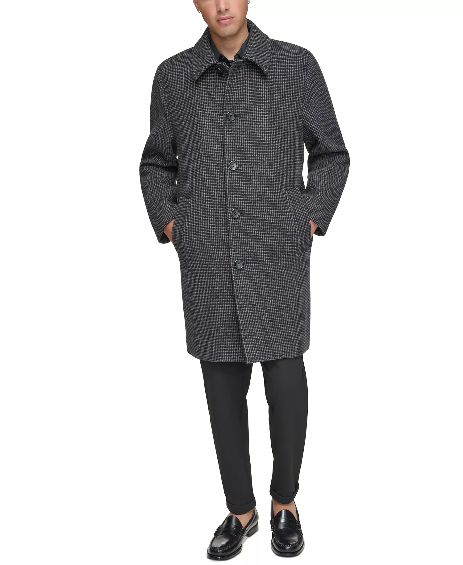 mni-a6c218eacd10215aa230e675f88282af Men's Rennel Houndstooth Single-Breasted Topcoat