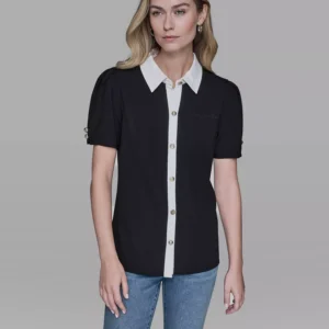 Women's Short-Sleeve Button-Front Top