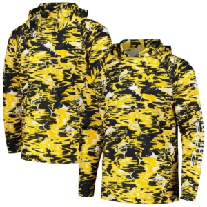 Men's  Navy Michigan Wolverines PFG Terminal Tackle Omni-Shade Rippled Long Sleeve Hooded T-shirt