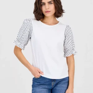 Nautica Women's Round-Neck Contrast-Puff-Sleeve Top