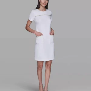 Women's Crew Neck Chain Detail Shift Dress