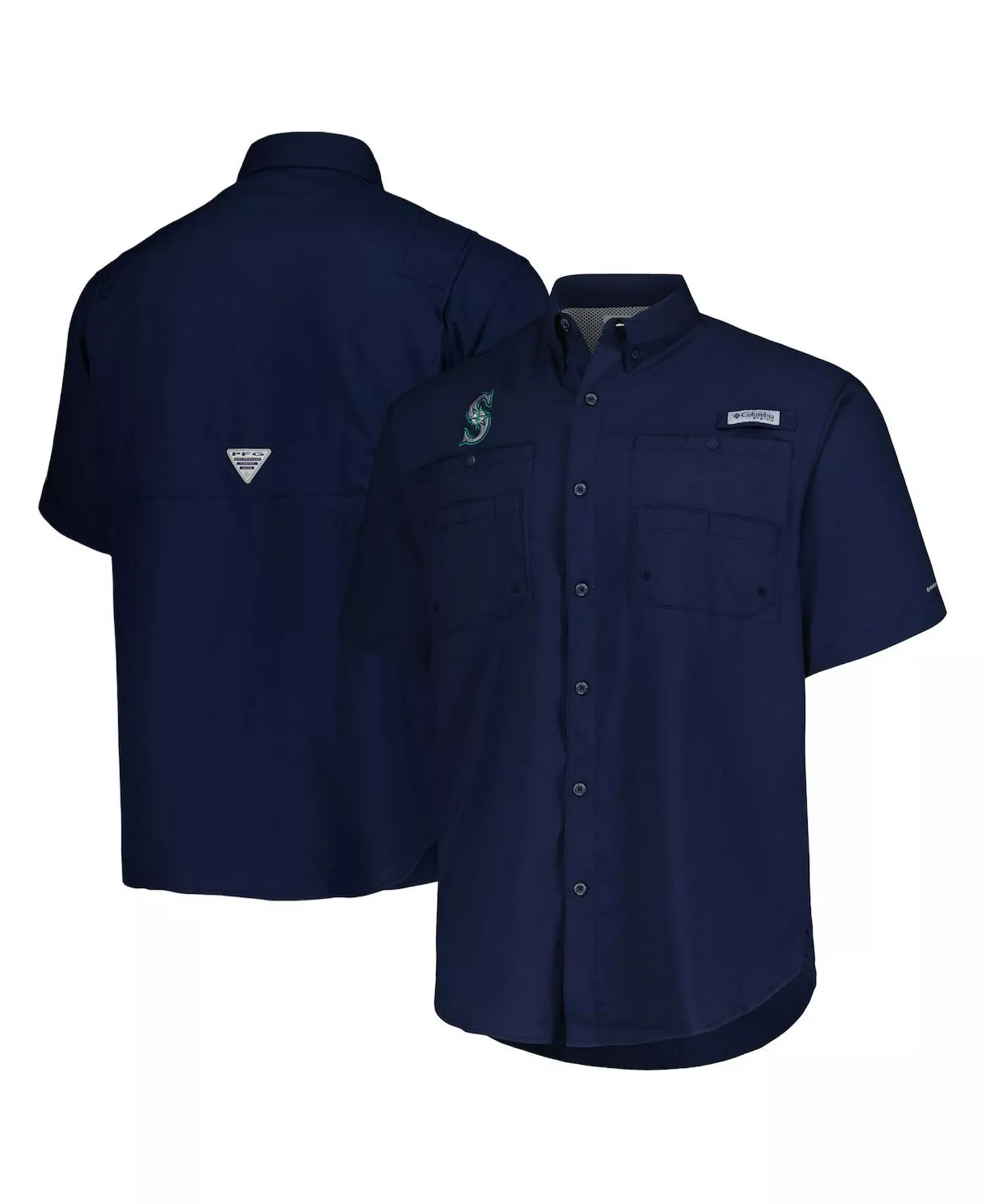 mni-a966d5d330b2961b59e5c1ef12564aa6 Men's Navy Seattle Mariners Tamiami Omni-Shade Button-Down Shirt