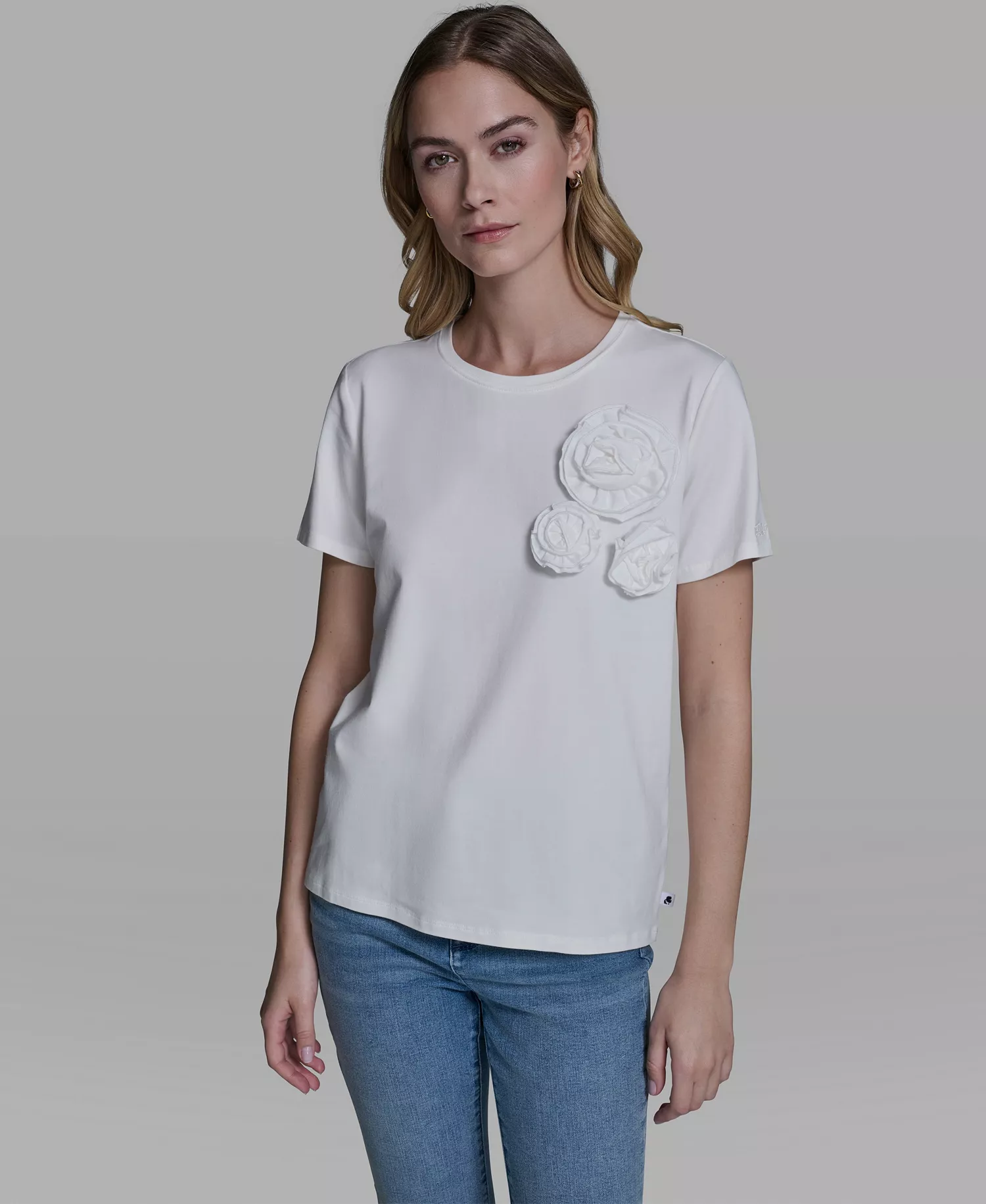 mni-a97b944d03c5e94018bf2eac8a898c88 Women's Rose Trim Knit Crew Neck Top — изображение 3